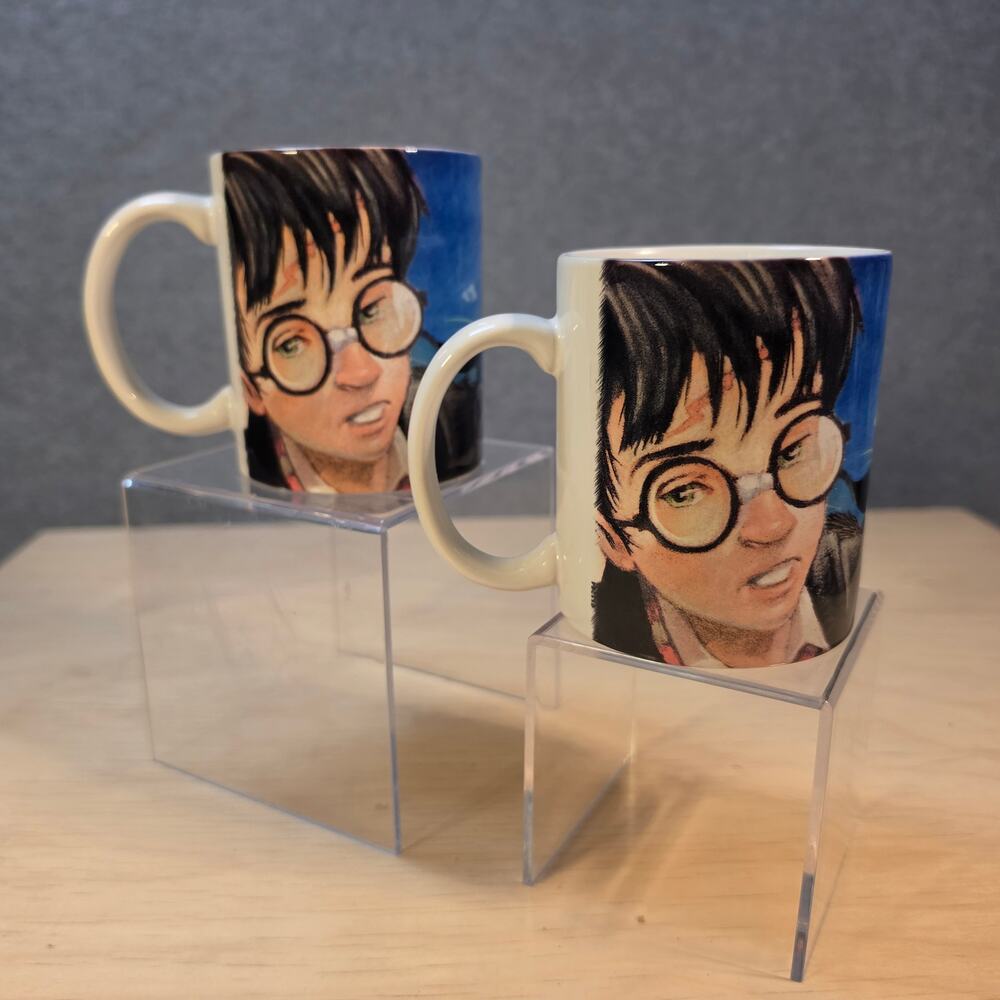 Pair of Vintage 2000 Harry Potter Sorcerer's Stone Coffee Mugs Warner Bros Set